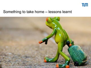 49Dorothea Lemke (TUM) | University Library
Something to take home – lessons learnt
Image: https://pixabay.com/de/frosch-abschied-reise-koffer-897419/, published under CC0 1.0 license [Accessed 30.01.2017]
 