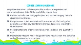 COURSE LEARNING OUTCOMES
We prepare students to be responsible readers, interpreters and
communicators of data. At the end...