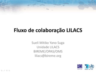 Fluxo de colaboração LILACS
Sueli Mitiko Yano Suga
Unidade LILACS
BIREME/OPAS/OMS
lilacs@bireme.org
 