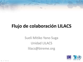Flujo de colaboración LILACS
Sueli Mitiko Yano Suga
Unidad LILACS
lilacs@bireme.org
 