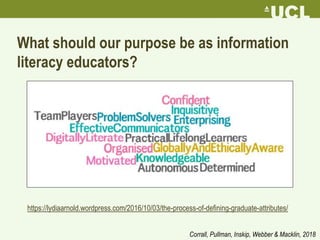 What should our purpose be as information
literacy educators?
https://lydiaarnold.wordpress.com/2016/10/03/the-process-of-...