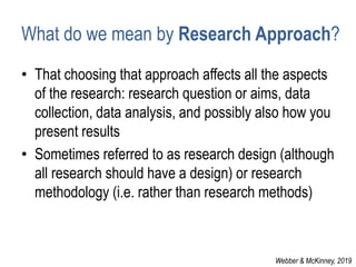 What do we mean by Research Approach?
• That choosing that approach affects all the aspects
of the research: research ques...