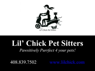 Lil’ Chick Pet Sitters Pawsitively Purrfect 4 your pets! 408.839.7502  www.lilchick.com 