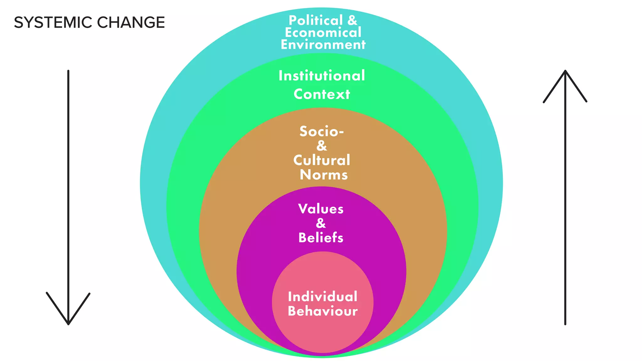 SYSTEMIC CHANGE Political &
Economical
Environment
Individual
Behaviour
Values
&
Beliefs
Socio-
&
Cultural
Norms
Institutional
Context
 