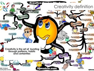 Creativity definition Creativity is the art of  bursting through patterns, habits  and certainties  
