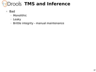TMS and Inference
   Bad
    ●   Monolithic
    ●   Leaky
    ●   Brittle integrity - manual maintenance




            ...