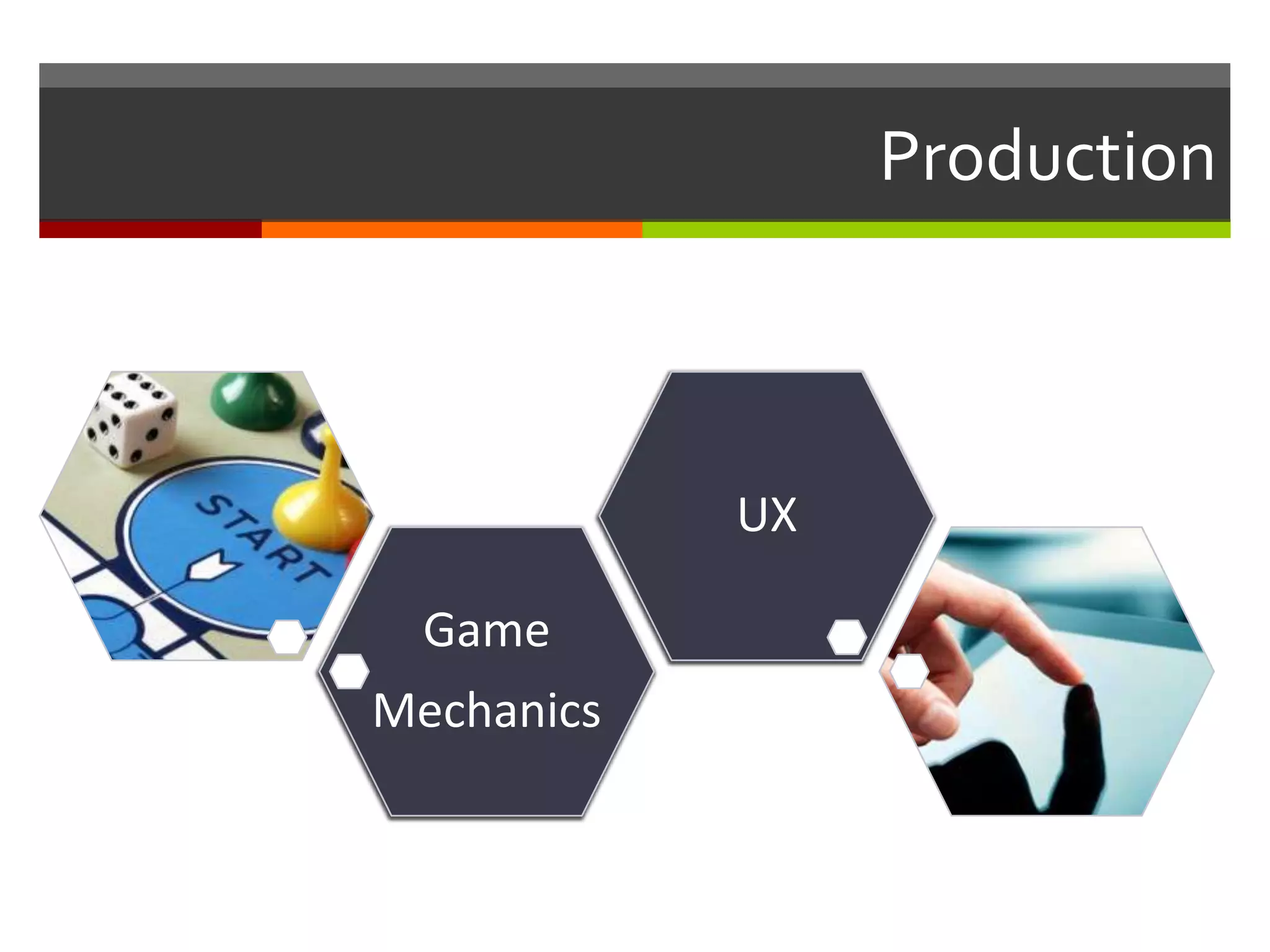 Production
Game
Mechanics
UX
 