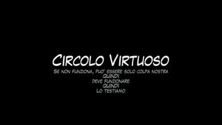 Circolo Virtuoso
Se non funziona, puo’ essere solo colpa nostra
 
QUINDI
 
deve funzionare
 
QUINDI


Lo testiamo
 