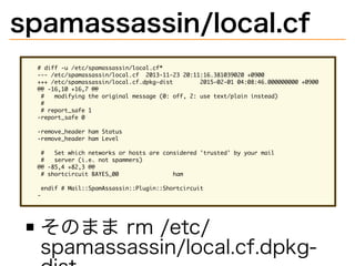 spamassassin/local.cf
�������������������������������������
�������������������������������������������������������������������
�����������������������������������������������������������������������������������
������������������
�����������������������������������������������������������������������
��
����������������
��������������
�������������������������
������������������������
����������������������������������������������������������������������
�������������������������������
�����������������
�������������������������������������������
�������������������������������������������������
�
そのまま�rm�/etc/
spamassassin/local.cf.dpkg-
 