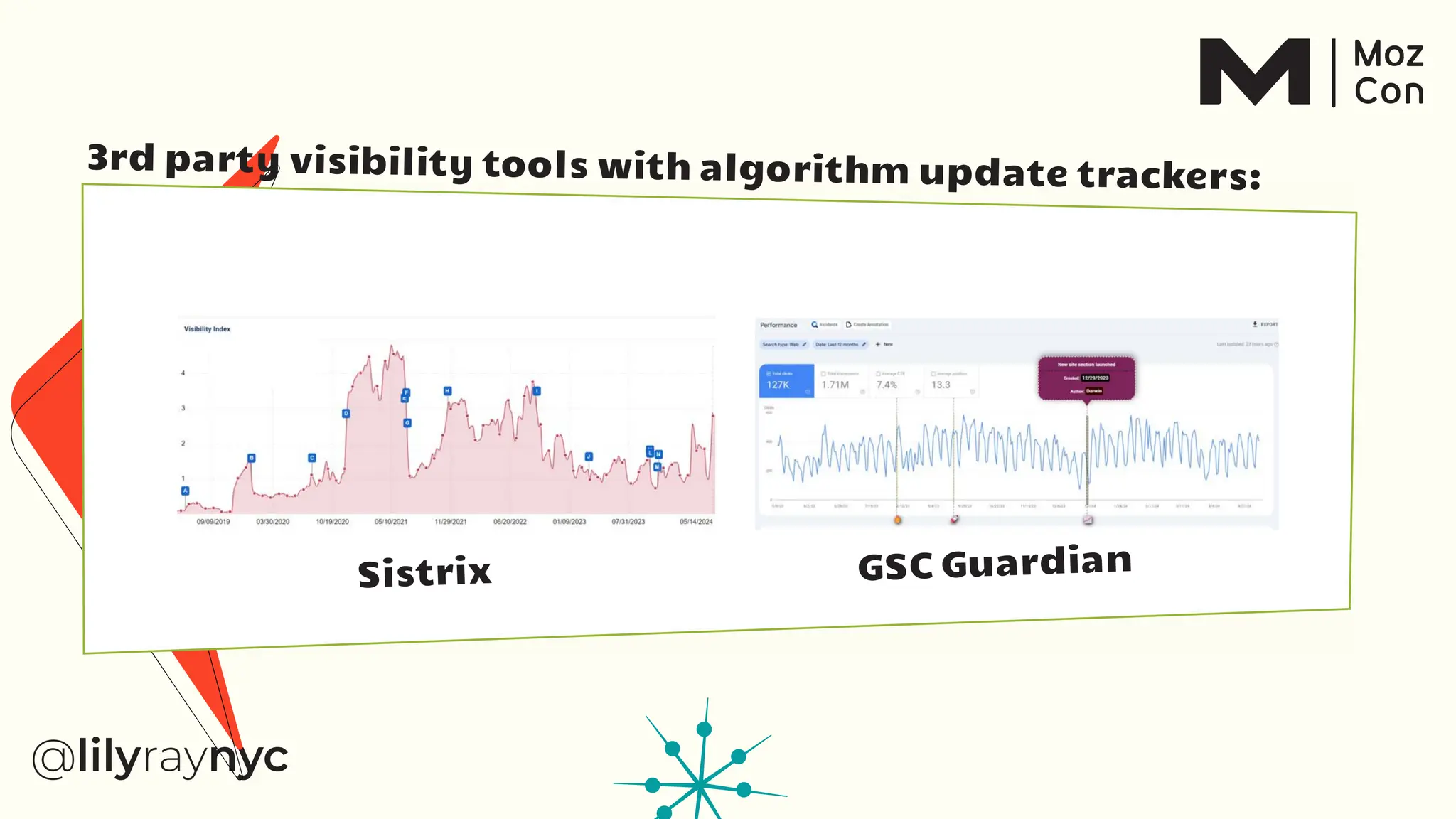 3rd party visibility tools with algorithm update trackers:
Sistrix GSC Guardian
 