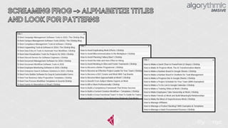 SCREAMING FROG -> ALPHABETIZE TITLES
AND LOOK FOR PATTERNS
 