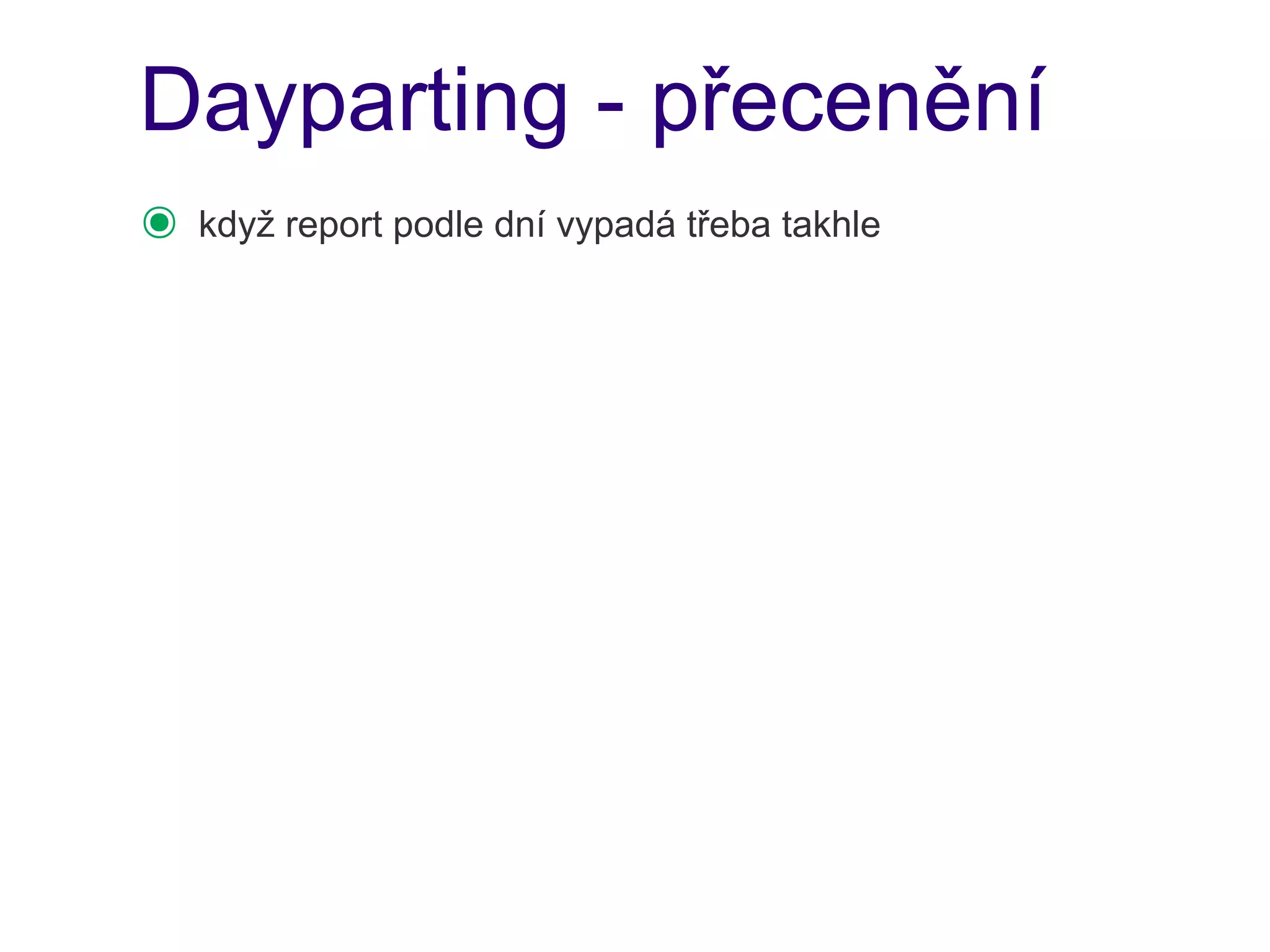 Dayparting - přecenění
๏   když report podle dní vypadá třeba takhle
 