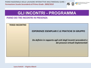 GLI INCONTRI - PROGRAMMA PIANO DEI TRE INCONTRI IN PRESENZA TERZO INCONTRO ESPERIENZE ESEMPLARI E LE PRATICHE DI GRUPPO Da definire in rapporto agli esiti degli incontri precedenti e dei processi virtuali implementati 