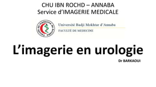 CHU IBN ROCHD – ANNABA
Service d’IMAGERIE MEDICALE
L’imagerie en urologie
Dr BARKAOUI
 