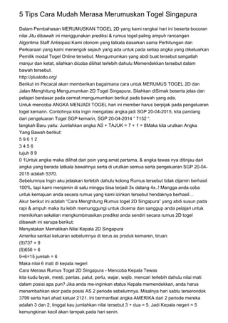 5 Tips Cara Mudah Merasa Merumuskan Togel Singapura | PDF