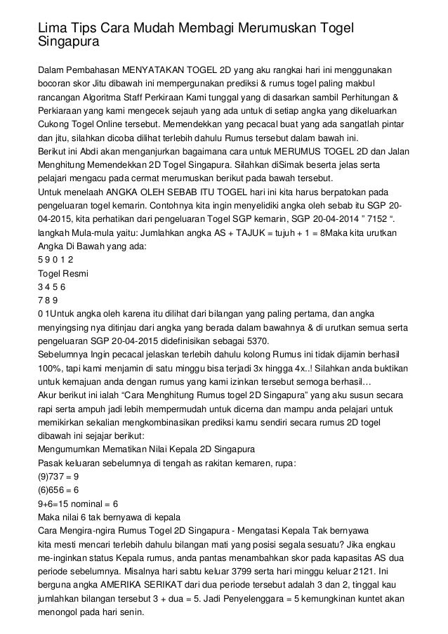 Lima Tips Cara Mudah Membagi Merumuskan Togel Singapura