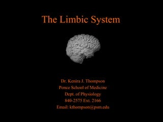 The Limbic System Dr. Kenira J. Thompson Ponce School of Medicine Dept. of Physiology 840-2575 Ext. 2166 Email: kthompson@psm.edu 