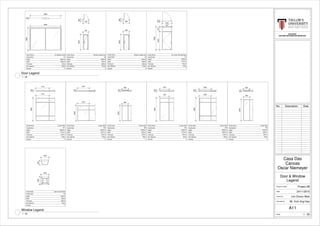 4000
2920
4000
700
2000
800
2000
800
285
285
700
75
Family Name
Tag Number
Height
Width
Thickness
Door Material
Quantity
Family Name
Tag Number
Height
Width
Thickness
Door Material
Quantity
Family Name
Tag Number
Height
Width
Thickness
Door Material
Quantity
Wooden Single Flush
D2
2000mm
700mm
285mm
Timber
3
M_Sliding-2 Panel
D1
2920mm
4000mm
75mm
Glass
2
Wooden Single Flush
D3
2000mm
800mm
285mm
Timber
6
500
1000
1000
1000
Family Name
Tag Number
Height
Width
Thickness
Door Material
Quantity
Taper Cube Window
W7
1000mm
100mm
500mm
Glass
7
1770
3000
2000
1537
2000
850
3000
1257 1625
3000
2790
820
1770
150
1537
150
150
850 1257
150
1625
150
150
820
3000
1257
2425575
1257
150
BLD 62403
BUILDING INFORMATION MODELING
Scale
Checked by
Drawn by
Date
Project number
1 : 50
Door & Window
Legend
Project 2B
Oscar Niemeyer
Casa Das
Canoas
24/11/2015
Lim Choon Wah
Mr. Koh Jing Hao
A11
1 : 50
Door Legend
1 : 50
Window Legend
Family Name
Tag Number
Height
Width
Thickness
Door Material
Quantity
W1
Curtain Wall
3000mm
1770mm
150mm
Glass
2
Family Name
Tag Number
Height
Width
Thickness
Door Material
Quantity
W2Curtain Wall
2000mm
1357mm
150mm
Glass
2
Family Name
Tag Number
Height
Width
Thickness
Door Material
Quantity
W3
Curtain Wall
2000mm
850mm
150mm
Glass
11
Family Name
Tag Number
Height
Width
Thickness
Door Material
Quantity
W4
Curtain Wall
3000mm
1257mm
150mm
Glass
4
Family Name
Tag Number
Height
Width
Thickness
Door Material
Quantity
W5
Curtain Wall
3000mm
1625mm
150mm
Glass
2
Family Name
Tag Number
Height
Width
Thickness
Door Material
Quantity
W6
Curtain Wall
2790mm
820mm
150mm
Glass
5
W2
Family Name
Tag Number
Height
Width
Thickness
Door Material
Quantity
D4
M_Curtain Wall Sgl Glass
3000mm
1257mm
150mm
Glass
1
No. Description Date
 