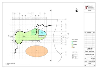 2
3A 6A
7 8
A
C
G
H
I
K
L
N
13 m²
Kitchen6 m²
Pantry
12 m²
Dining Room
Room Legend
Dining Room
Kitchen
Living Room
Pantry
Pool
Not Enclosed
Living Room
D3
D3
1
A09
1
A09
3
A09
3
A09
J
M
81 m²
Pool
3B
B
1 543 6
6B
D
E
23033
1800514311001211889110014002514227314021000
1300 3130 1790 1900 2344 1395 631 2230 2044 4925
21690
3200
W5
W3W2W1
D4
W4
91 m²
Living Room
BLD 62403
BUILDING INFORMATION MODELING
Scale
Checked by
Drawn by
Date
Project number
1 : 75
Ground Floor Plan
Project 2B
Oscar Niemeyer
Casa Das
Canoas
24/11/2015
Lim Choon Wah
Mr. Koh Jing Hao
A02
1 : 75
Ground Floor Plan
1
Room Schedule G
Name Area
G Level
Dining
Room
12 m²
Kitchen 13 m²
Living Room 91 m²
Pantry 6 m²
Pool 81 m²
Grand total: 5
N
No. Description Date
 
