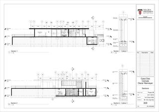 G Level
0
G Level
0
Roof Level
3000
Roof Level
3000
LG Level
-3000
LG Level
-3000
2
3A 6A
7 8 9 10 11
3
A09
3
A09
2
A09
3B
1 543 6
6B
13 m²
Kitchen
6 m²
Pantry
12 m²
Dining Room
28710
1300 3130 1790 1900 2344 1395 631 2230 2044 886 3000 2100 3000 2960
91 m²
Living Room
28 m²
Foyer
G Level
0
Roof Level
3000
4
300mm Thick
Concrete Footing
300mm Diameter
Concrete Column
300mm Thick
Concrete Roof
190mm Concrete
Floor with
20mm Wooden
Floor Tiles
G Level
0
G Level
0
Roof Level
3000
Roof Level
3000
LG Level
-3000
LG Level
-3000
A
C F
G
H
I K
L
N
1
A09
1
A09
4
A09
J MB D E
11 m²
Bedroom 2
8 m²
Bedroom 4
5 m²
Bedroom 5
23033
1800 6243 1211 889 2500 2514 2273 2402
28 m²
Foyer
3200
G Level
0
LG Level
-3000
C
210mm Concrete
Floor
200mm Concrete
Wall
230mm Concrete
Floor
300mm Thick
Concrete Footing
BLD 62403
BUILDING INFORMATION MODELING
Scale
Checked by
Drawn by
Date
Project number
As indicated
Sections
Project 2B
Oscar Niemeyer
Casa Das
Canoas
24/11/2015
Lim Choon Wah
Mr. Koh Jing Hao
A09
1 : 75
Section 1
1 1 : 25
Section 1 - Callout 1
2
1 : 75
Section 2
3 1 : 25
Section 2 - Callout 1
4
No. Description Date
 