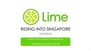 RIDING INTO SINGAPORE
MARKET ENTRY STRATEGY PRESENTED BY:
VIGHNESH KUMAR PATHAK
03/09/2018
1
 