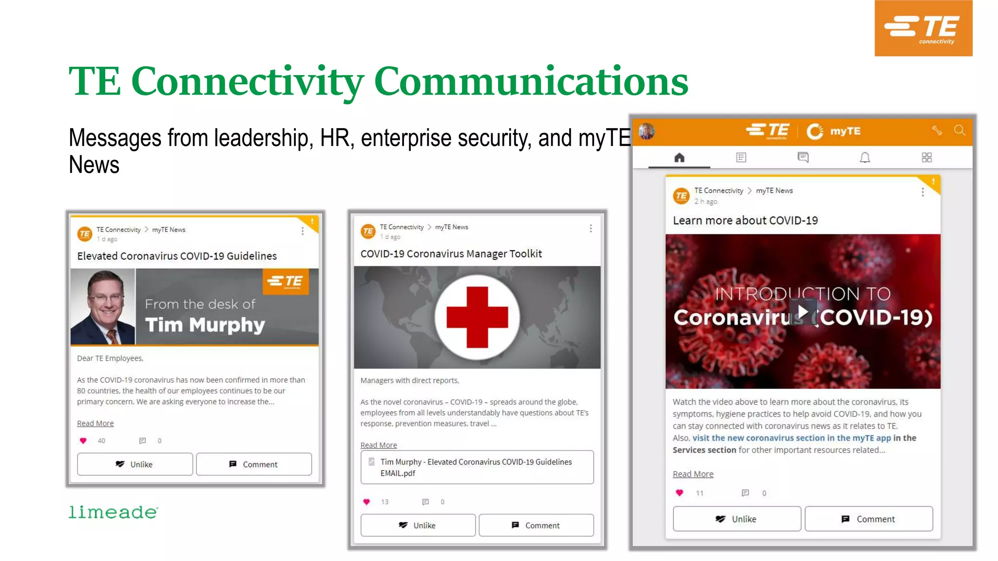 TE Connectivity Communications
Messages from leadership, HR, enterprise security, and myTE
News
 