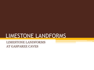 LIMESTONE LANDFORMS
LIMESTONE LANDFORMS
AT GASPAREE CAVES
 