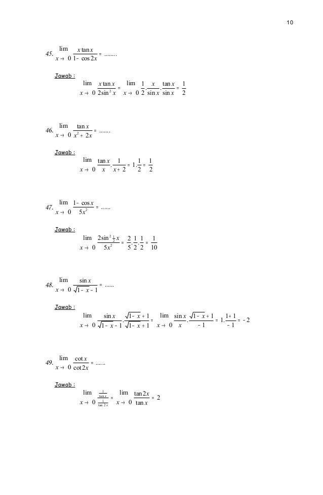 Soal Latihan Dan Pembahasan Limit Fungsi