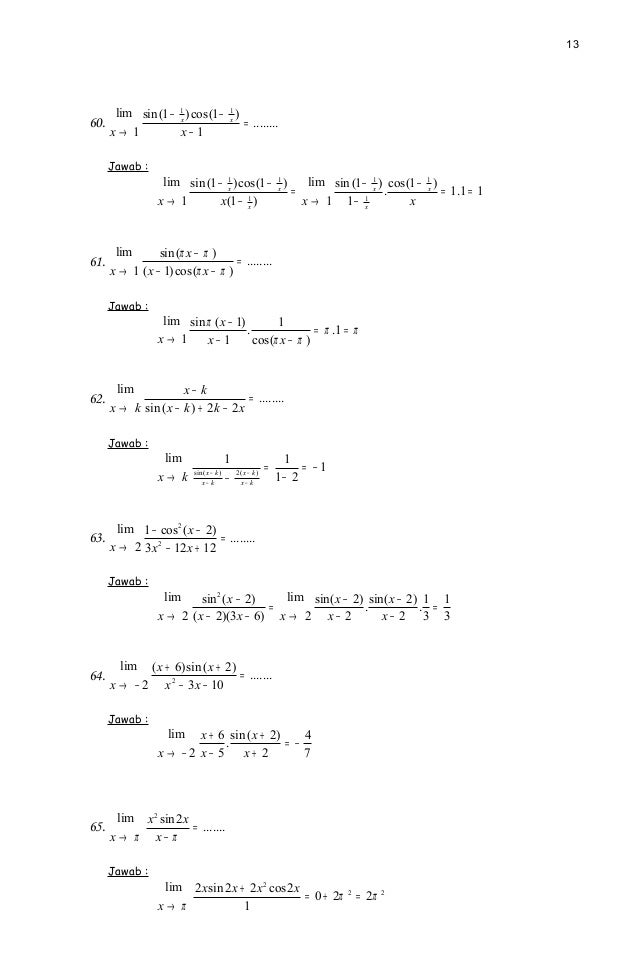 Soal Latihan Dan Pembahasan Limit Fungsi