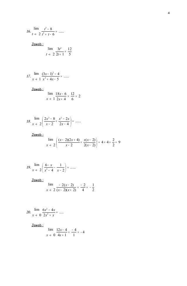 Soal Latihan Dan Pembahasan Limit Fungsi