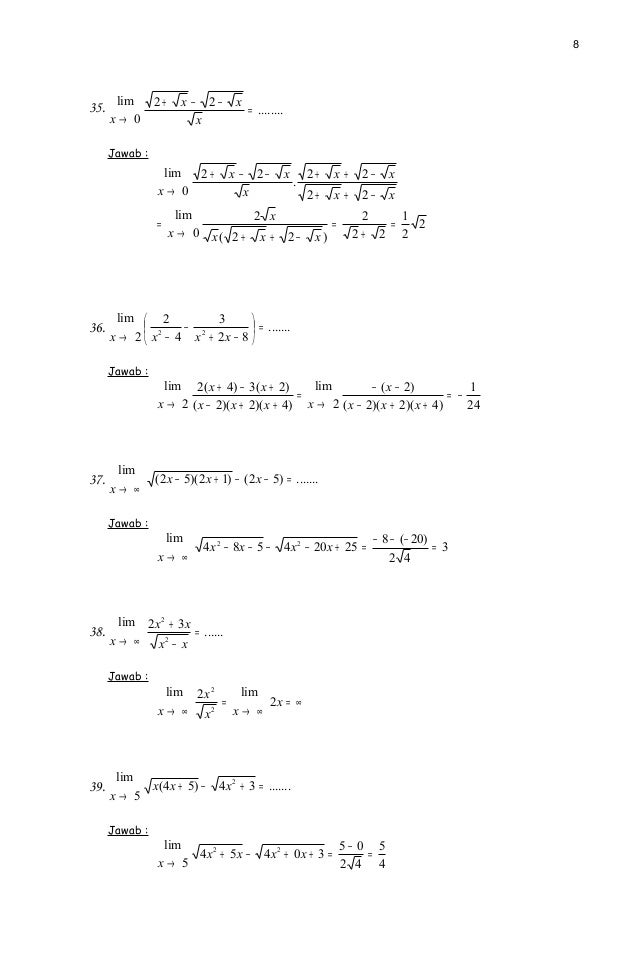 Soal Latihan Dan Pembahasan Limit Fungsi
