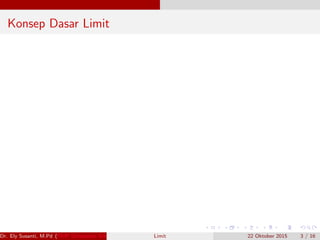 Konsep Dasar Limit
Dr. Ely Susanti, M.Pd (FKIP Universitas Sriwijaya) Limit 22 Oktober 2015 3 / 16
 