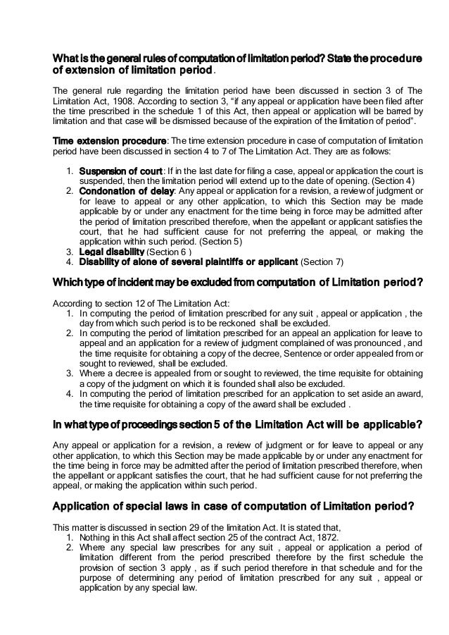 Limitation act. questions