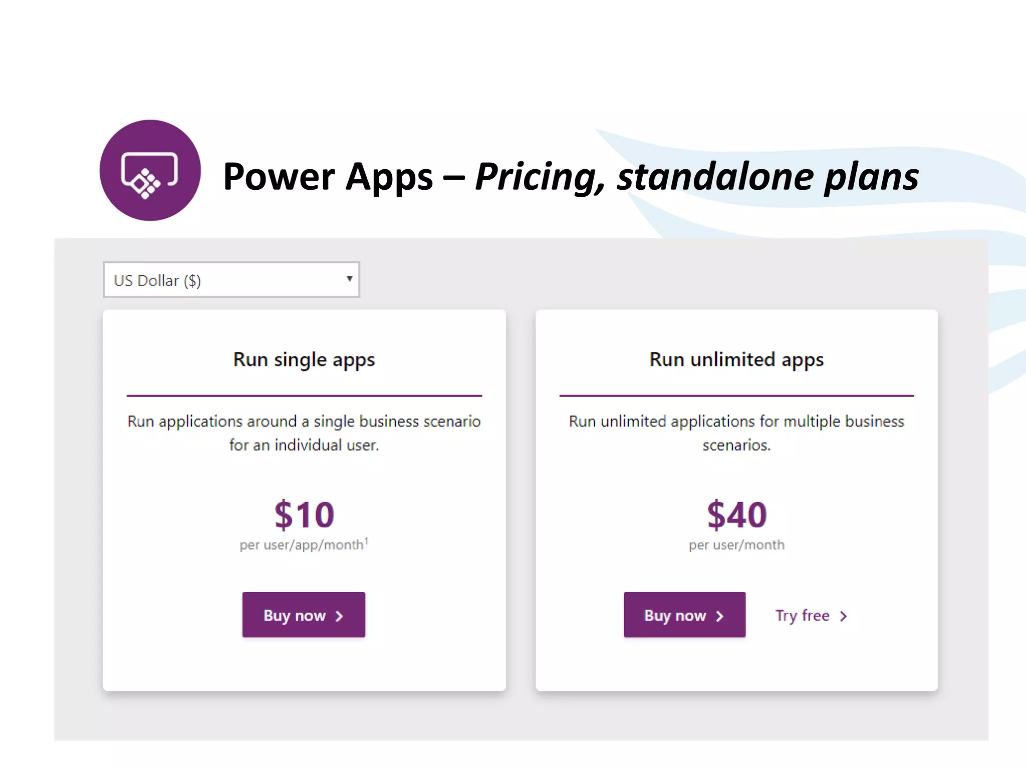 Power Apps – Pricing, standalone plans
 