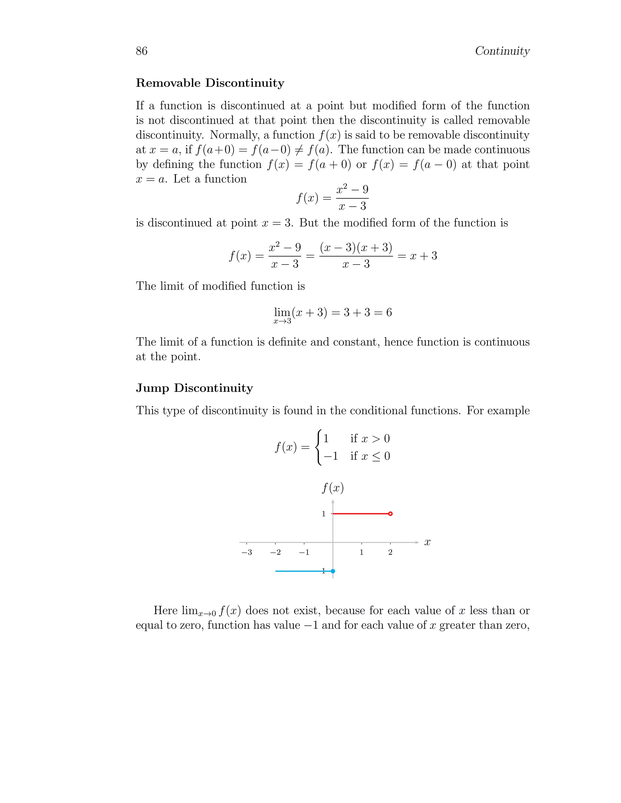 78 Limit
Take that y = x, we have
L(x,x) = lim
(x,y)→(0,0)
x2
− x2
x2 + x2
== lim
(x,y)→(0,0)
0 = 0
Take that y = −x, we have
L(x,−x) = lim
(x,y)→(0,0)
x2
− (−x)2
x2 + (−x)2
== lim
(x,y)→(0,0)
0 = 0
Here limit values along above directions are not equal, hence function limit
does not exist at (x, y) → (0, 0).
Solved Problem 1.83 Show that lim(x,y)→(0,0)
xy
x2+y2 does not exist.
Solution First, take that x = 0, we have
L(0,y) = lim
(x,y)→(0,0)
0 × y
0 + y2
= lim
(x,y)→(0,0)
0 = 0
Now, take that y = 0, we have
L(x,0) = lim
(x,y)→(0,0)
x × 0
x2 + 0
= lim
(x,y)→(0,0)
0 = 0
Take that y = x, we have
L(x,x) = lim
(x,y)→(0,0)
x × x
x2 + x2
= lim
(x,y)→(0,0)
0.5 = 0.5
Take that y = −x, we have
L(x,−x) = lim
(x,y)→(0,0)
x × −x
x2 + (−x)2
= lim
(x,y)→(0,0)
−0.5 = −0.5
Here limit values along above directions are not equal, hence function limit
does not exist at (x, y) → (0, 0).
Solved Problem 1.84 Show that lim(x,y)→(0,0)
x2y
x2+y2 exists.
Solution First, take that x = 0, we have
L(0,y) = lim
(x,y)→(0,0)
0 × y
0 + y2
= lim
(x,y)→(0,0)
0 = 0
 