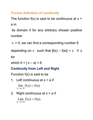 Left Right Continuity Examples Limit, Continuity and Differentiability for JEE Main 2014 | PDF