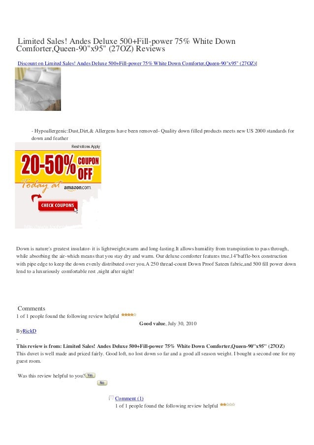 Limited Sales Andes Deluxe 500 Fill Power 75 White Down Comforter Q