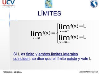 LÍMITES Si  L  es  finito  y  ambos límites laterales coinciden , se dice que el límite  existe  y vale  L 