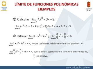 LÍMITE DE FUNCIONES POLINÓMICAS
EJEMPLOS
10
8
3
, es positivó.
 