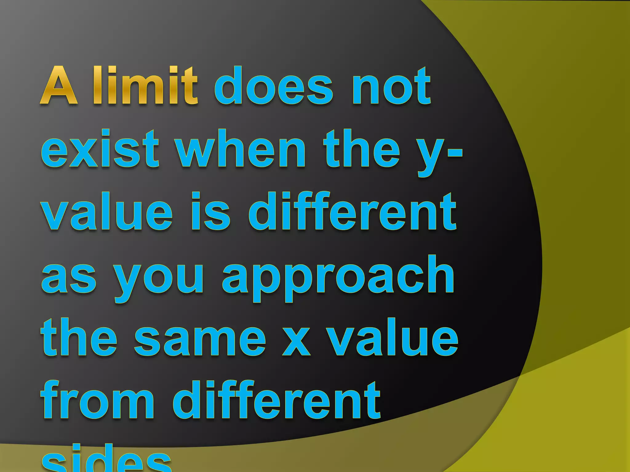 A limit does not exist when the y-value is different as you approach the same x value from different sides