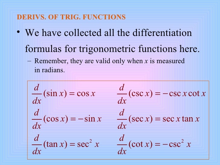 differentiation formulas pdf for class 12