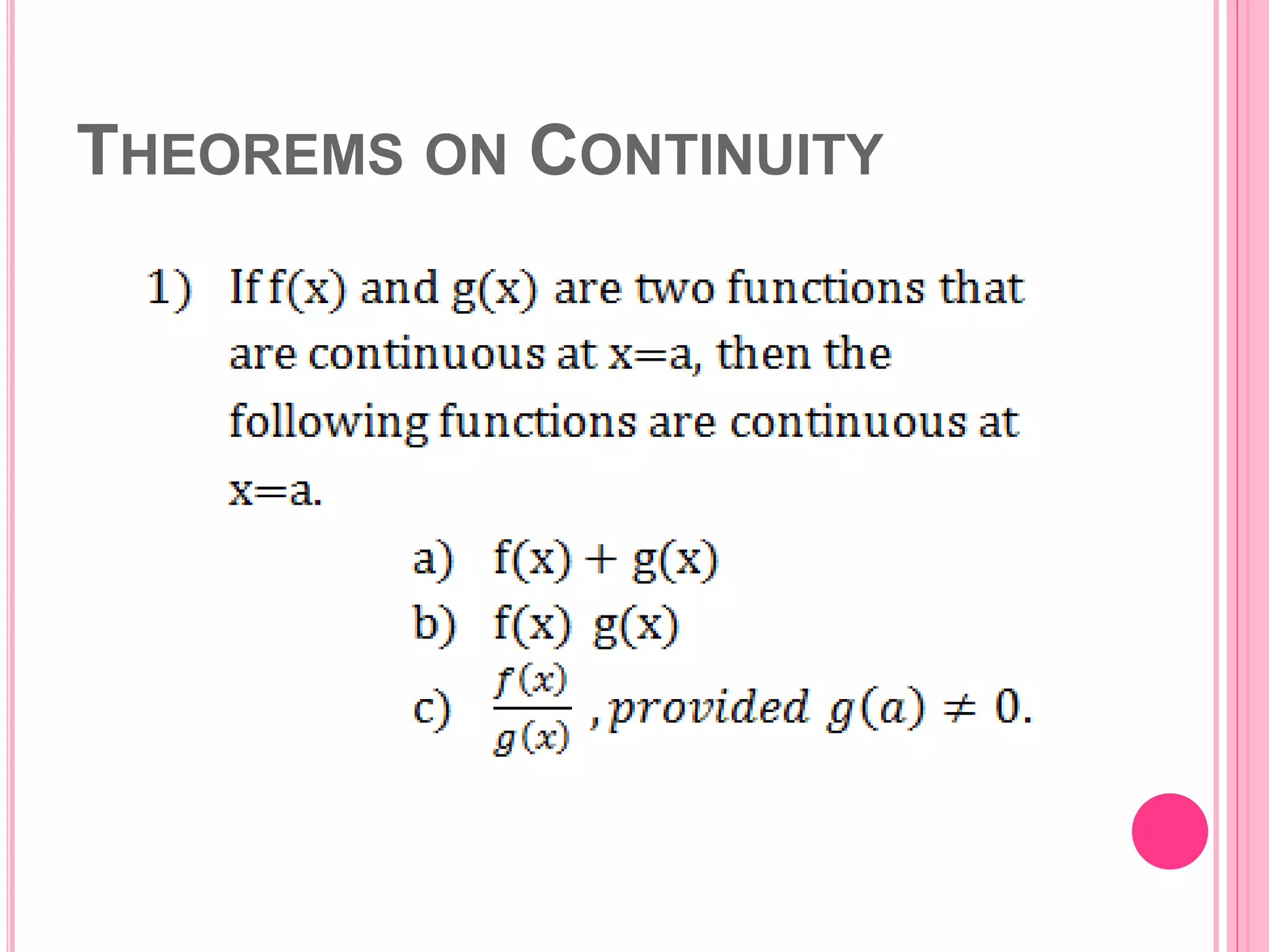 THEOREMS ON CONTINUITY 
 