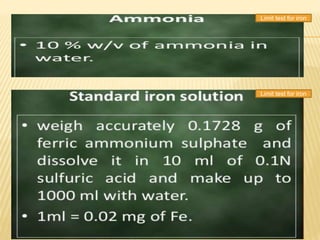 Limit test for iron
Limit test for iron
 