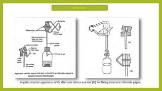 Regular arsenic apparatus with alternate device (a) and (b) for fixing mercuric chloride paper.
Diagram
 
