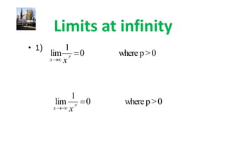 )      1
    lim p    0       where p > 0
    x  x


         1
     lim p       0    where p > 0
    x   x
 