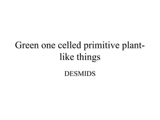 Green one celled primitive plant-
          like things
            DESMIDS
 