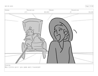 Scene
17
Duration
02:00
Panel
2
Duration
01:00
Dialog
Why little girl- you seem well traveled!
ANI198 ASS2 Page 37/98
 