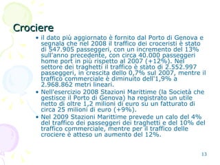 Crociere <ul><ul><ul><li>il dato più aggiornato è fornito dal Porto di Genova e segnala che nel 2008 il traffico dei croce...