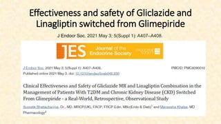 Effectiveness and safety of Gliclazide and
Linagliptin switched from Glimepiride
J Endocr Soc. 2021 May 3; 5(Suppl 1): A407–A408.
 