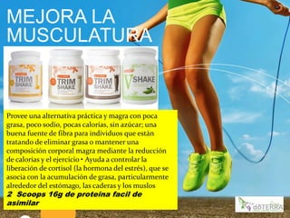 MEJORA LA
MUSCULATURA
Provee una alternativa práctica y magra con poca
grasa, poco sodio, pocas calorías, sin azúcar; una
buena fuente de fibra para individuos que están
tratando de eliminar grasa o mantener una
composición corporal magra mediante la reducción
de calorías y el ejercicio • Ayuda a controlar la
liberación de cortisol (la hormona del estrés), que se
asocia con la acumulación de grasa, particularmente
alrededor del estómago, las caderas y los muslos
2 Scoops 16g de proteina facil de
asimilar
 